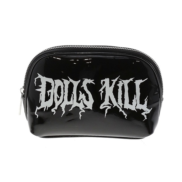 Dolls Kill Black Zip Closure Faux Patent Leather Cosmetic Travel Case Pouch Goth - Picture 1 of 4